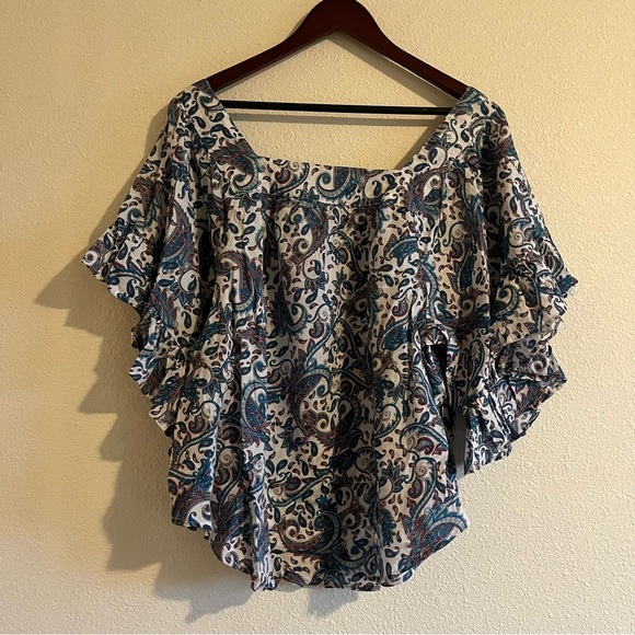 Terra & Sky Women's Plus Size Square Neck Paisley Blue Peasant Top Size 1X - Picture 9 of 13